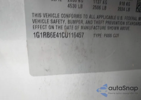 2012 Chevrolet Volt from USA, damaged, VIN 1G1RB6E41CU116457